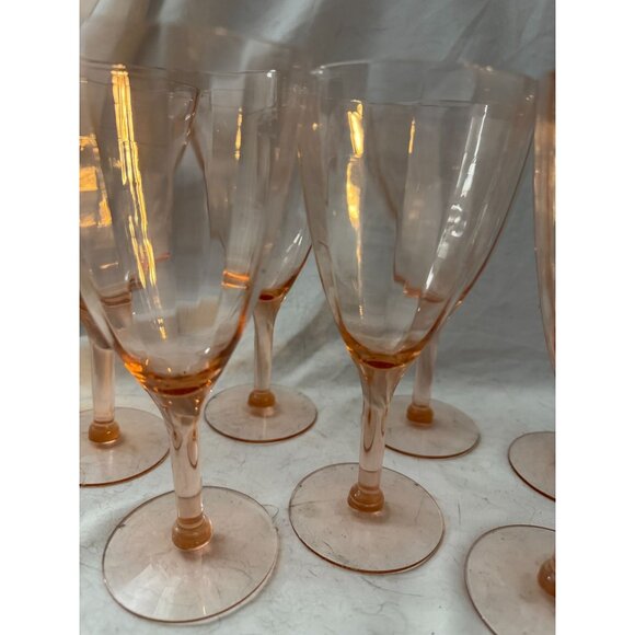 Set of 8 Pink Depression Wine Crystal Glasses MCM Vintage no cracks/chips - Picture 2 of 5
